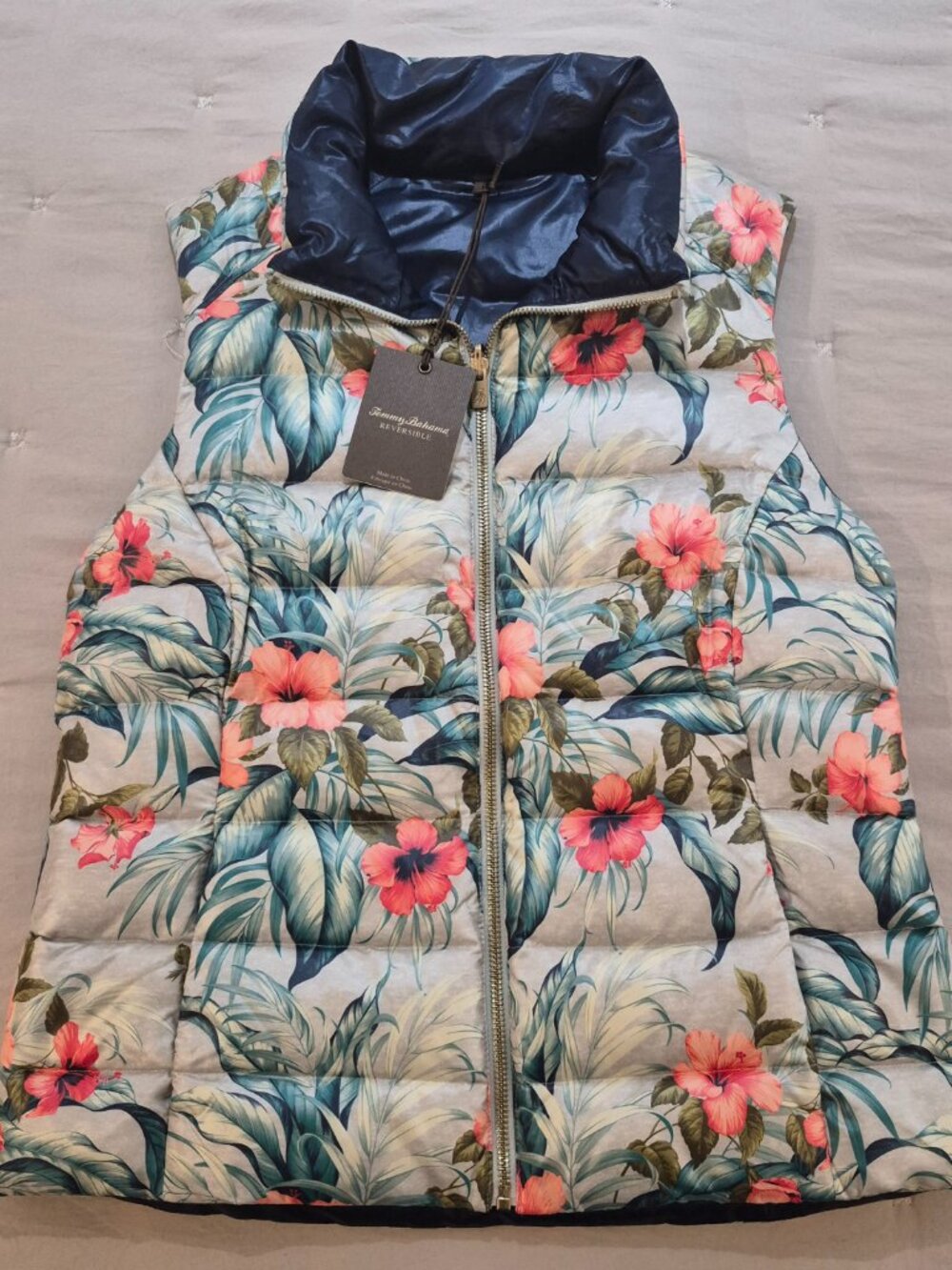 Tommy Bahama Reversible Womens S Down Vest Beachy Blossoms Multicolor Floral
